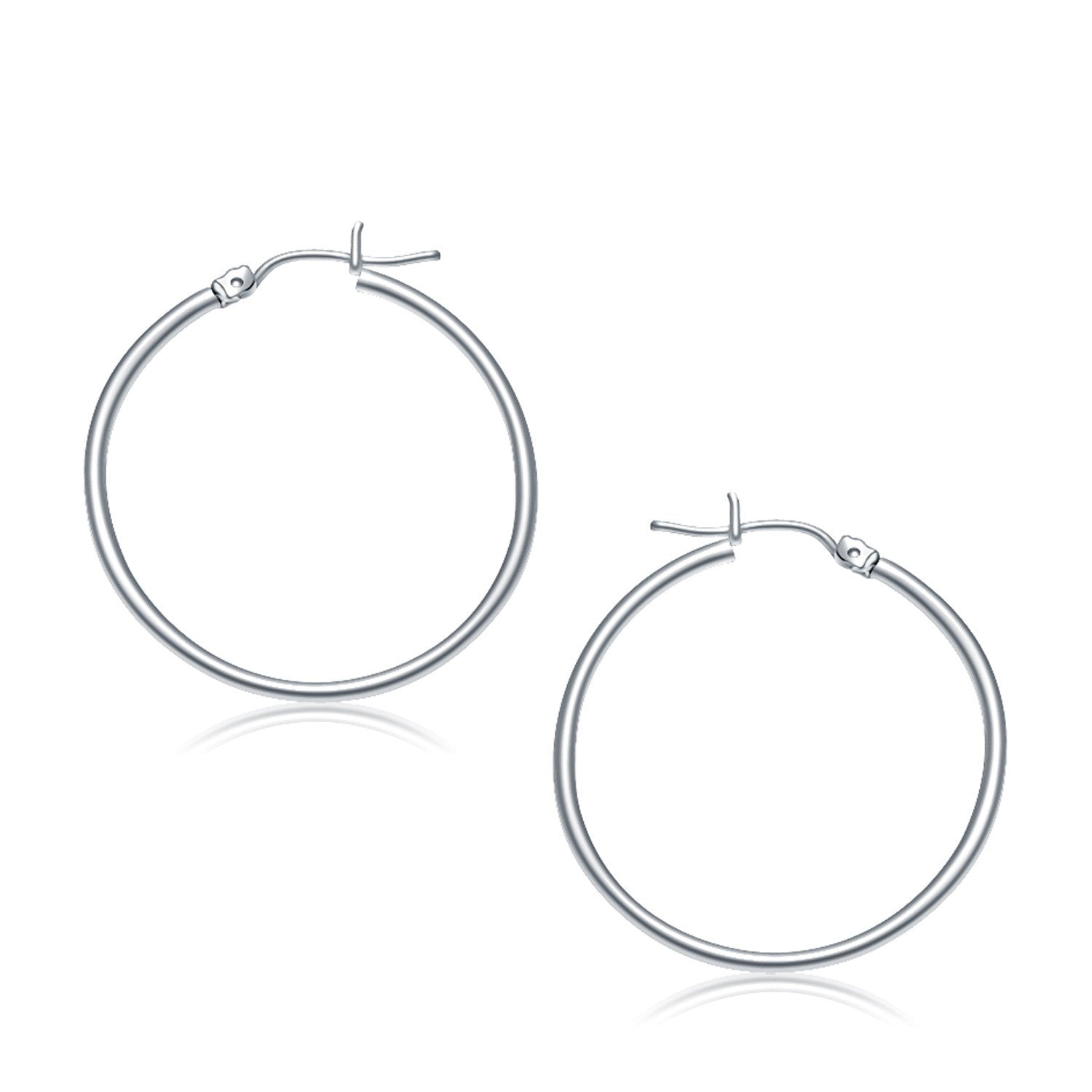 10k White Gold Polished Hoop Earrings (30 mm) - Alexandria Jewelry & Company Beverly Hills