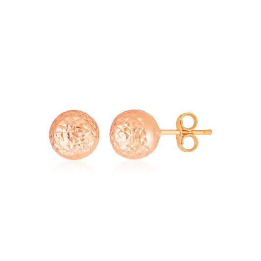 14k Rose Gold Ball Earrings with Crystal Cut Texture - Alexandria Jewelry & Company Beverly Hills