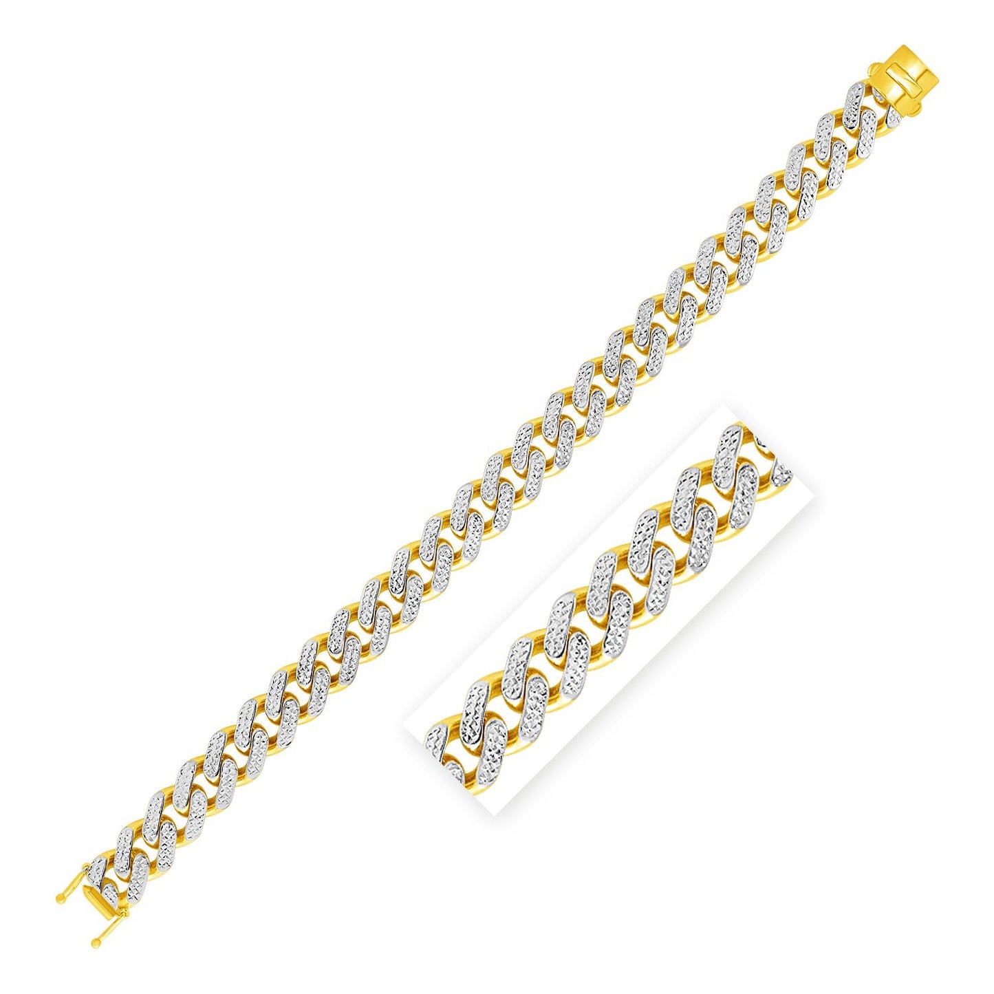 14k Two Tone Gold 8 1/2 inch Curb Chain Bracelet with White Pave - Alexandria Jewelry & Company Beverly Hills