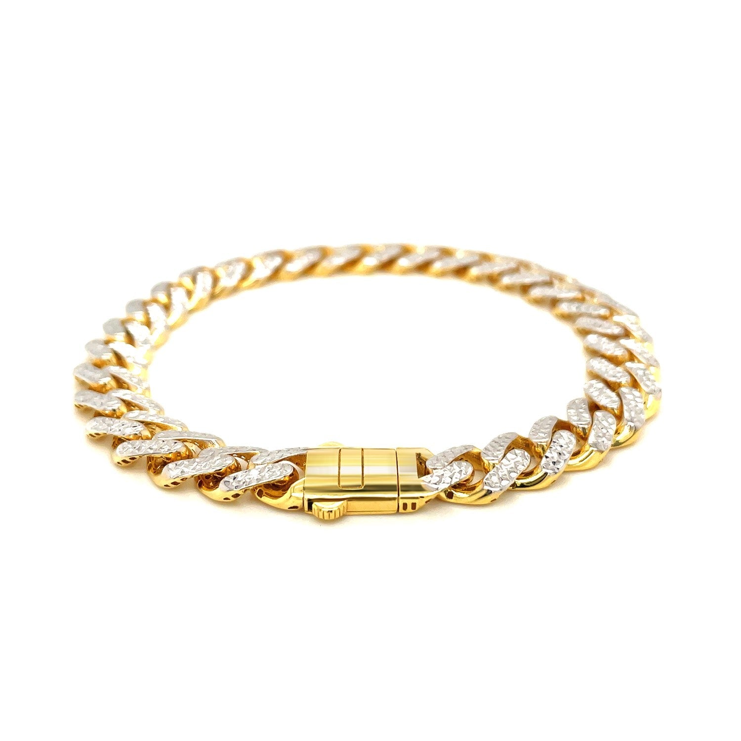 14k Two Tone Gold 8 1/4 inch Curb Chain Bracelet with White Pave - Alexandria Jewelry & Company Beverly Hills