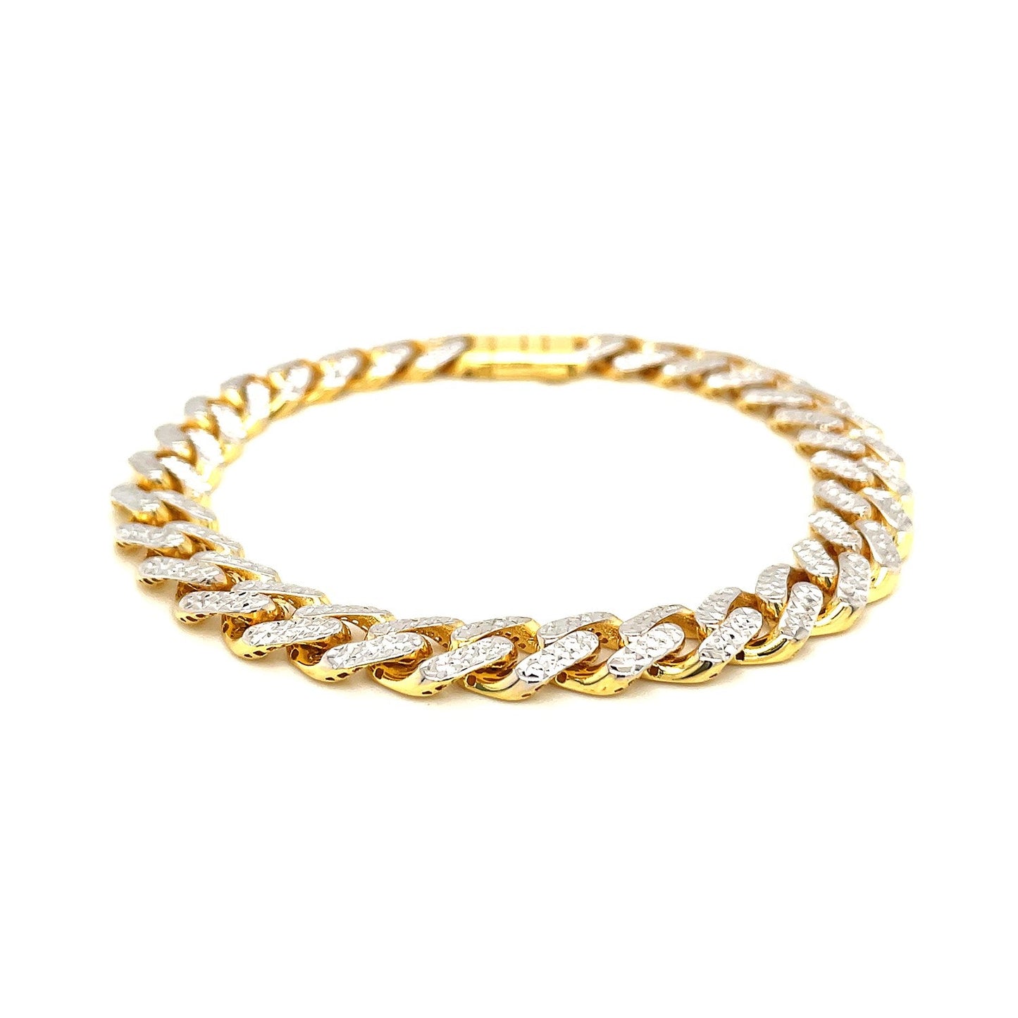 14k Two Tone Gold 8 1/4 inch Curb Chain Bracelet with White Pave - Alexandria Jewelry & Company Beverly Hills