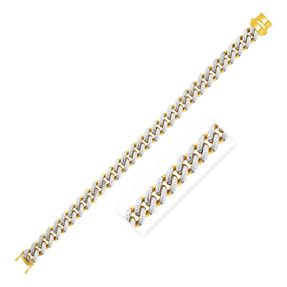 14k Two Tone Gold 8 1/4 inch Curb Chain Bracelet with White Pave - Alexandria Jewelry & Company Beverly Hills