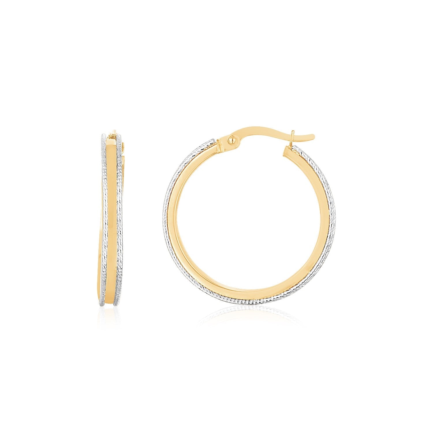 14K Two Tone Gold Diamond Cut Round Hoop Earrings - Alexandria Jewelry & Company Beverly Hills