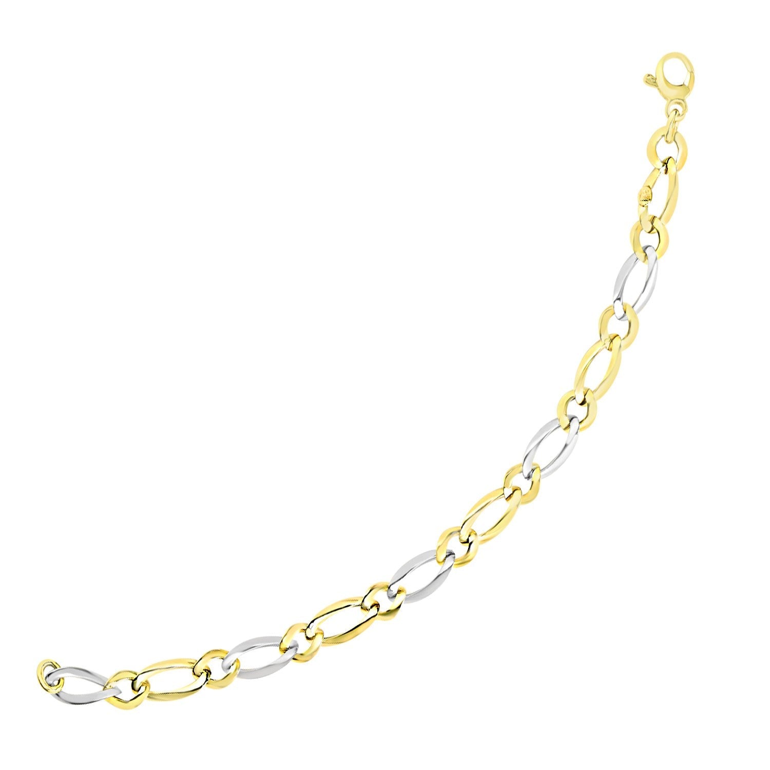 14k Two-Tone Gold Figaro Chain Bracelet with Long and Short Links - Alexandria Jewelry & Company Beverly Hills