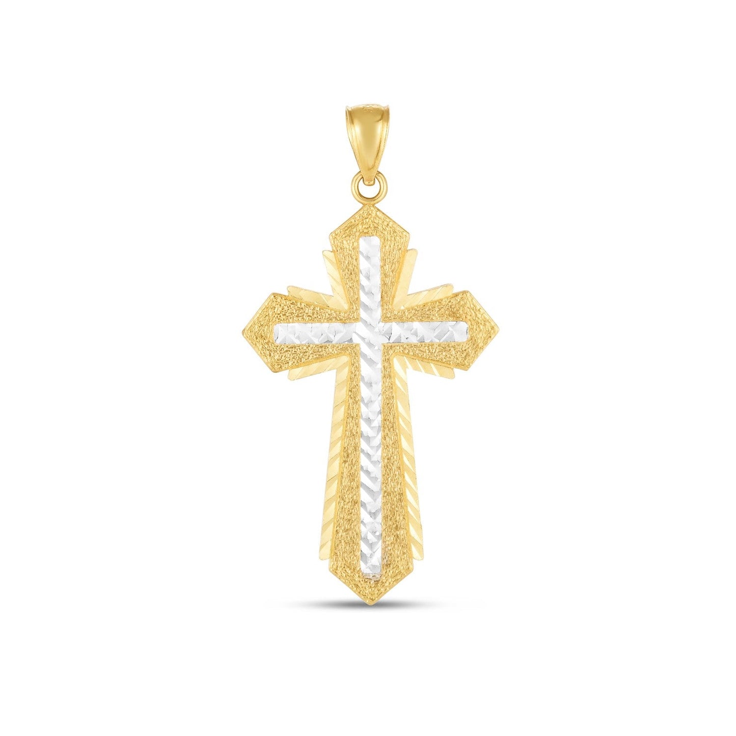 14k Two Tone Gold High Polish Diamond Cut Cross Pendant - Alexandria Jewelry & Company Beverly Hills