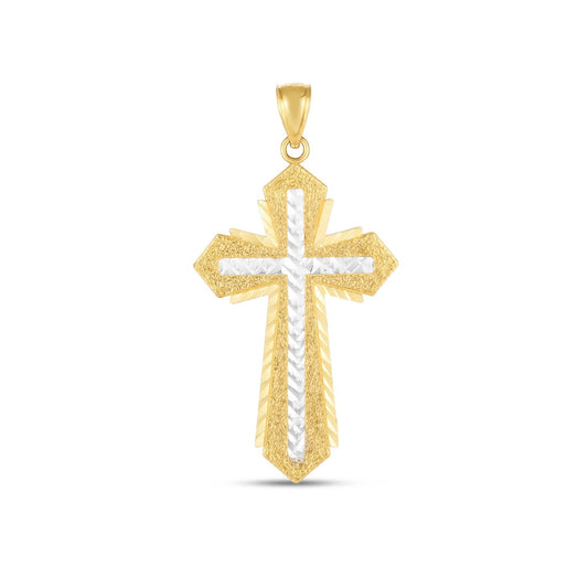 14k Two Tone Gold High Polish Diamond Cut Cross Pendant - Alexandria Jewelry & Company Beverly Hills