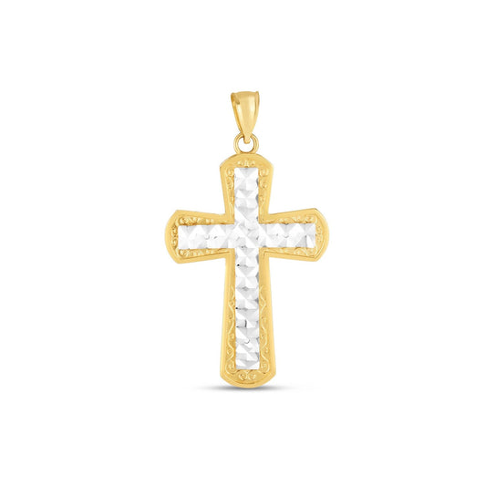 14k Two Tone Gold High Polish Diamond Cut Cross Pendant - Alexandria Jewelry & Company Beverly Hills