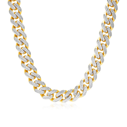 14k Two Tone Gold Miami Cuban Chain Necklace with White Pave - Alexandria Jewelry & Company Beverly Hills