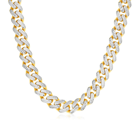 14k Two Tone Gold Miami Cuban Chain Necklace with White Pave - Alexandria Jewelry & Company Beverly Hills