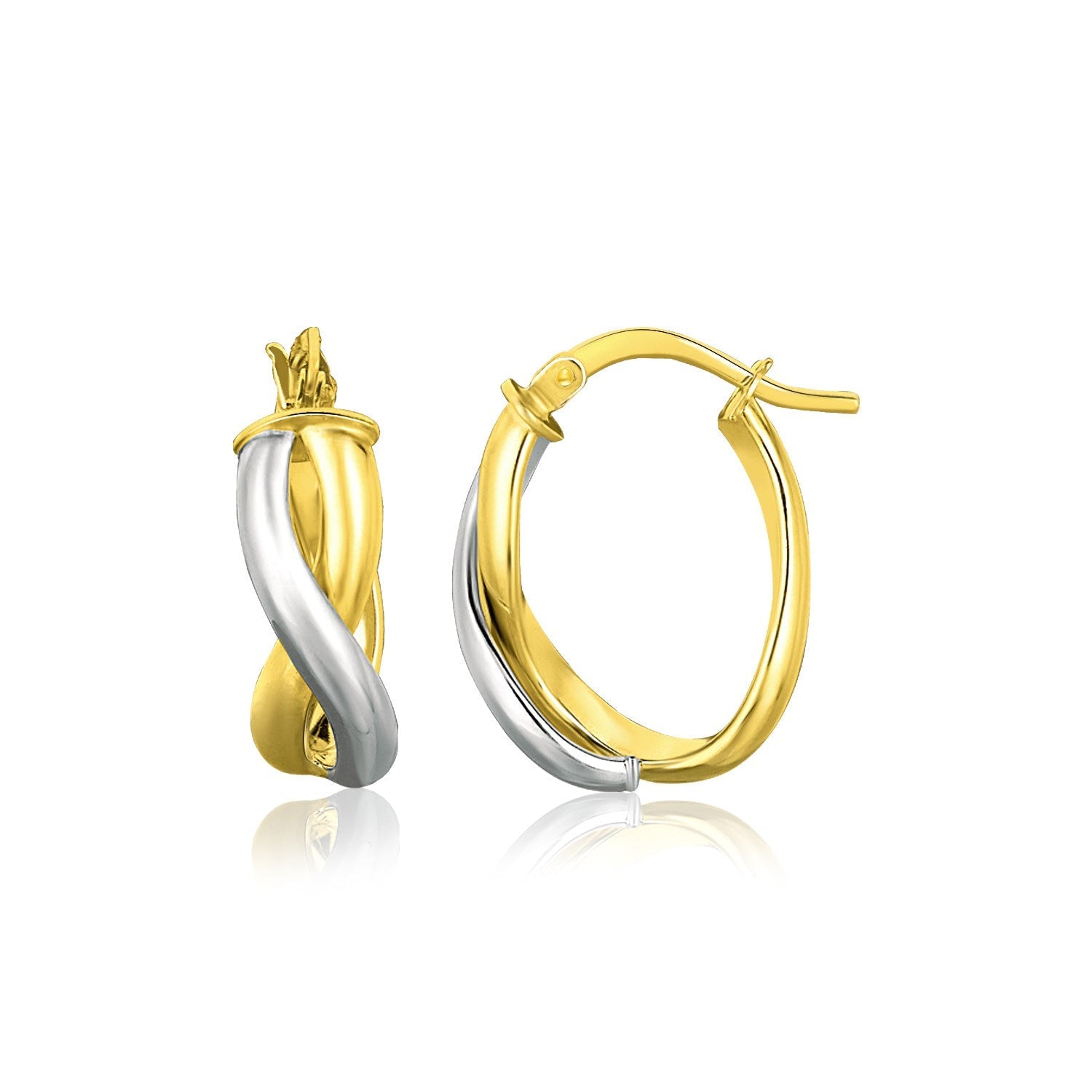 14k Two Tone Gold Oval Twisted Hoop Earrings - Alexandria Jewelry & Company Beverly Hills