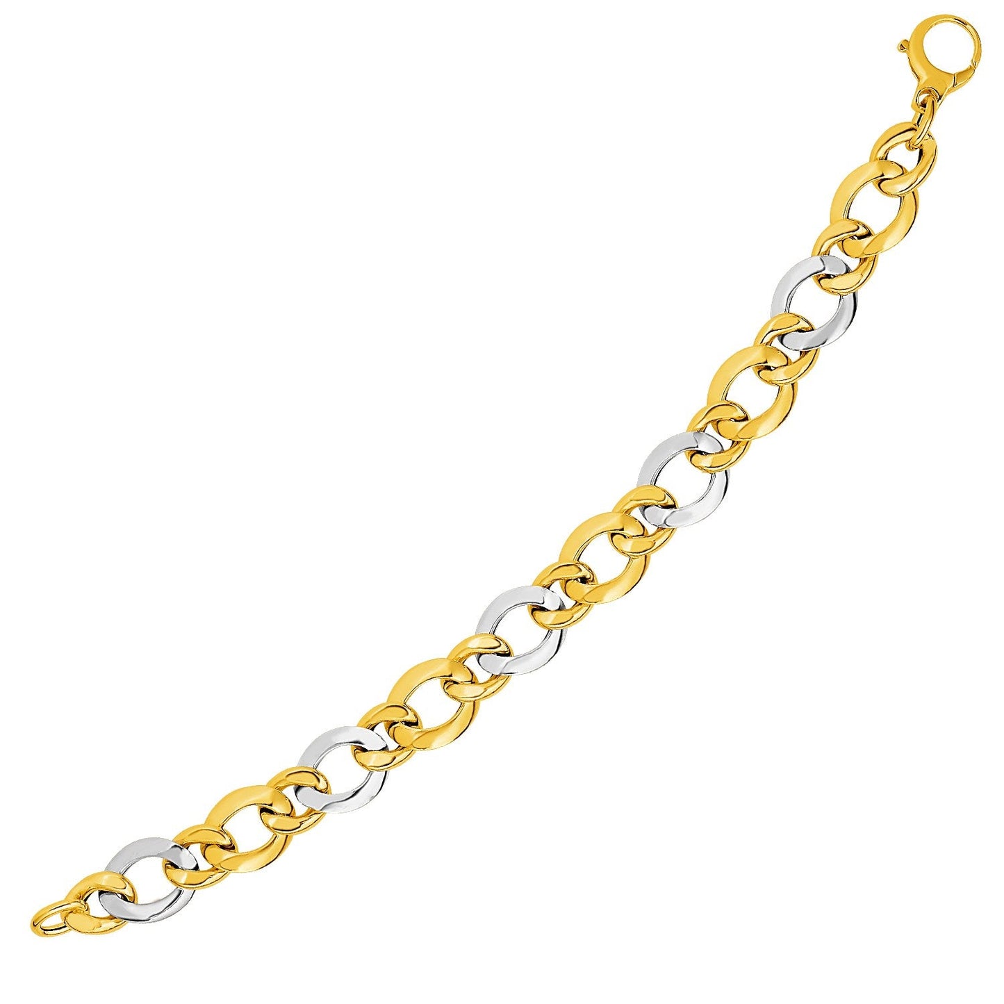 14k Two-Tone Yellow and White Gold Alternating Size Link Bracelet - Alexandria Jewelry & Company Beverly Hills