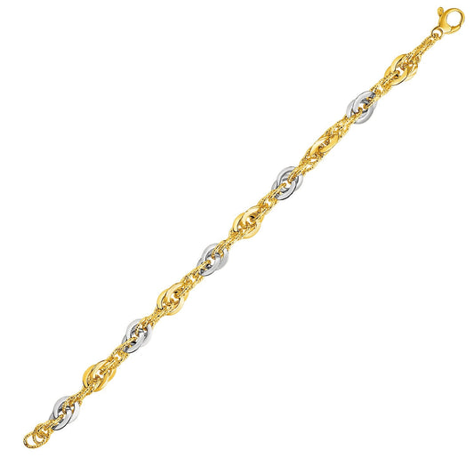 14k Two-Tone Yellow and White Gold Double Link Textured Bracelet - Alexandria Jewelry & Company Beverly Hills