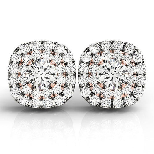 14k White and Rose Gold Cushion Shape Halo Diamond Earrings (3/4 cttw) - Alexandria Jewelry & Company Beverly Hills