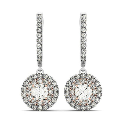 14k White And Rose Gold Drop Diamond Earrings with a Halo Design (3/4 cttw) - Alexandria Jewelry & Company Beverly Hills