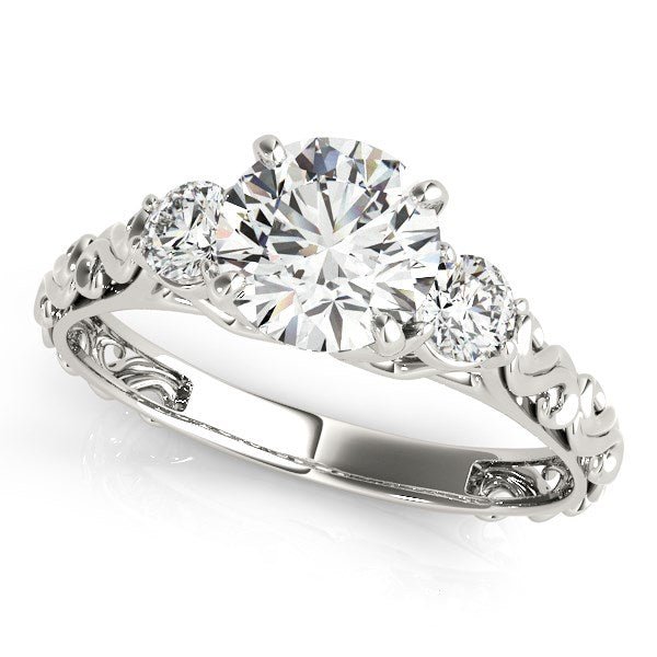 14k White Gold Antique Design 3 Stone Diamond Engagement Ring (1 3/4 cttw) - Alexandria Jewelry & Company Beverly Hills