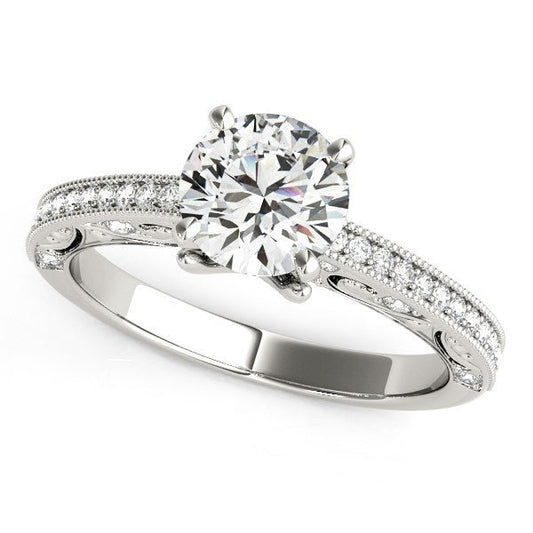 14k White Gold Antique Pronged Round Diamond Engagement Ring (1 1/8 cttw) - Alexandria Jewelry & Company Beverly Hills