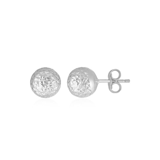 14k White Gold Ball Earrings with Crystal Cut Texture - Alexandria Jewelry & Company Beverly Hills