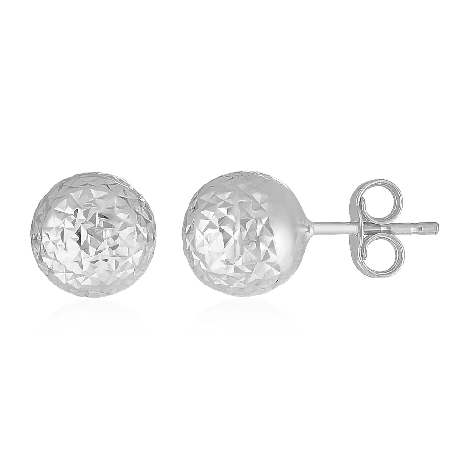 14k White Gold Ball Earrings with Crystal Cut Texture - Alexandria Jewelry & Company Beverly Hills