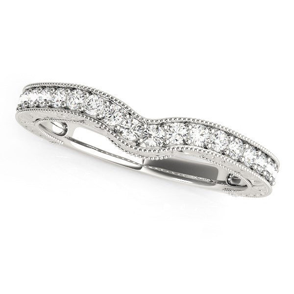 14k White Gold Bead Border Curved Diamond Wedding Band (1/4 cttw) - Alexandria Jewelry & Company Beverly Hills