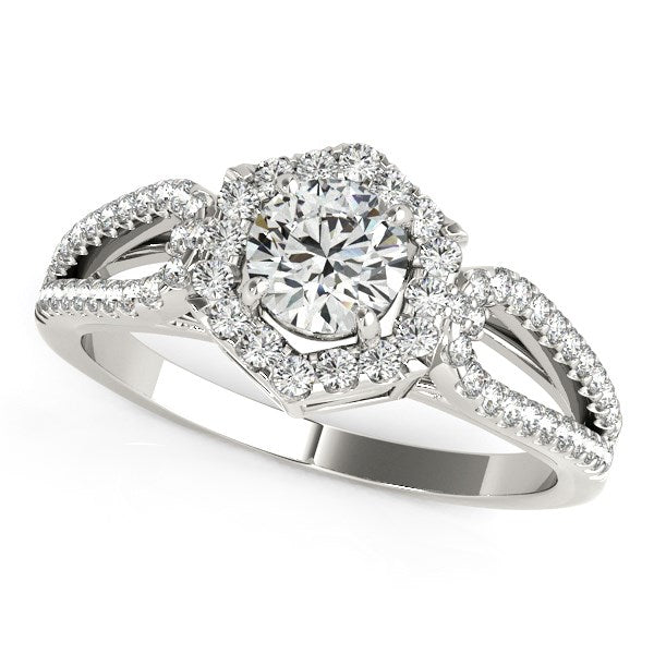 14k White Gold Diamond Engagement Ring with Hexagon Halo Border (7/8 cttw) - Alexandria Jewelry & Company Beverly Hills