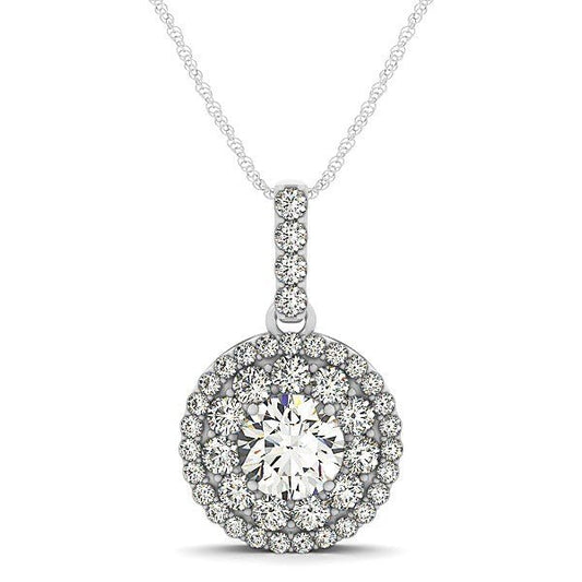14k White Gold Diamond Halo Round Shape Pendant (1 1/4 cttw) - Alexandria Jewelry & Company Beverly Hills