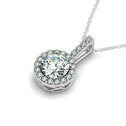 14k White Gold Diamond Halo Round Style Pendant (5/8 cttw) - Alexandria Jewelry & Company Beverly Hills