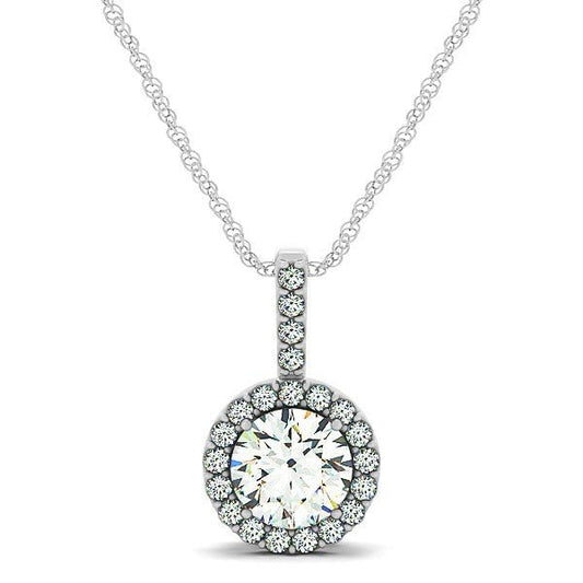 14k White Gold Diamond Halo Round Style Pendant (5/8 cttw) - Alexandria Jewelry & Company Beverly Hills