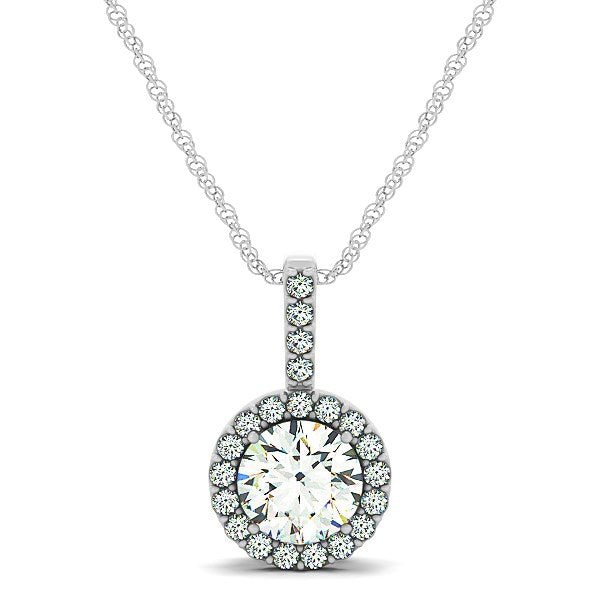 14k White Gold Diamond Halo Round Style Pendant (5/8 cttw) - Alexandria Jewelry & Company Beverly Hills