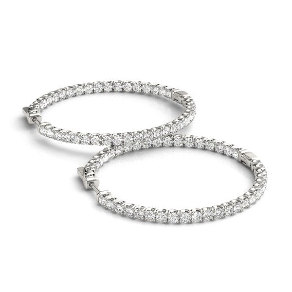 14k White Gold Diamond Hoop Earrings with Shared Prong Setting (2 cttw) - Alexandria Jewelry & Company Beverly Hills