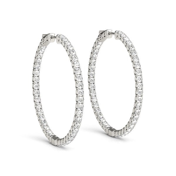 14k White Gold Diamond Hoop Earrings with Shared Prong Setting (2 cttw) - Alexandria Jewelry & Company Beverly Hills