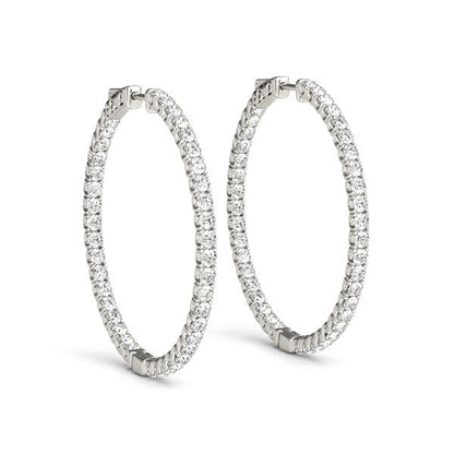 14k White Gold Diamond Hoop Earrings with Shared Prong Setting (2 cttw) - Alexandria Jewelry & Company Beverly Hills