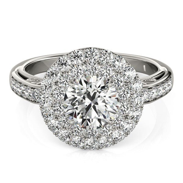 14k White Gold Diamond with Two-Row Pave Border Engagement Ring (2 cttw) - Alexandria Jewelry & Company Beverly Hills