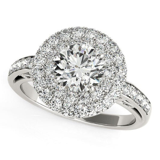 14k White Gold Diamond with Two-Row Pave Border Engagement Ring (2 cttw) - Alexandria Jewelry & Company Beverly Hills