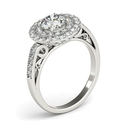 14k White Gold Diamond with Two-Row Pave Border Engagement Ring (2 cttw) - Alexandria Jewelry & Company Beverly Hills