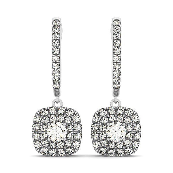 14k White Gold Double Halo Cushion Outer Shaped Diamond Earrings (3/4 cttw) - Alexandria Jewelry & Company Beverly Hills