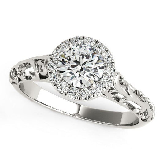 14k White Gold Halo Antique Style Round Diamond Engagement Ring (5/8 cttw) - Alexandria Jewelry & Company Beverly Hills