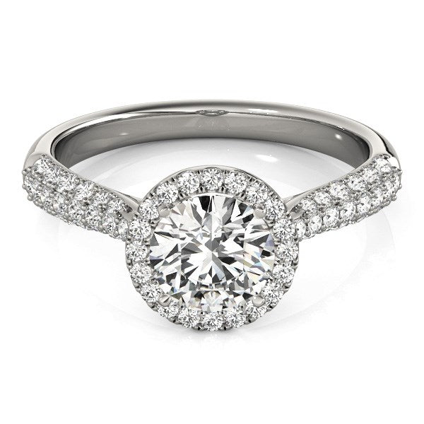 14k White Gold Halo Diamond Engagement Ring with Pave Band (1 1/3 cttw) - Alexandria Jewelry & Company Beverly Hills