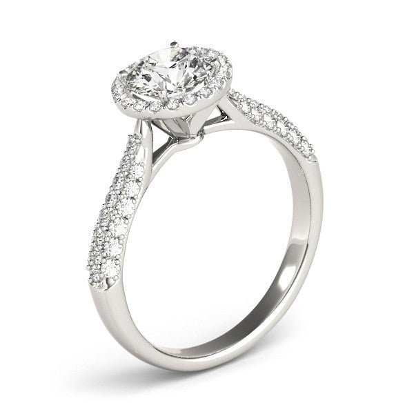 14k White Gold Halo Diamond Engagement Ring with Pave Band (1 1/3 cttw) - Alexandria Jewelry & Company Beverly Hills