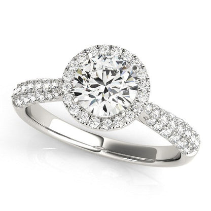 14k White Gold Halo Diamond Engagement Ring with Pave Band (1 1/3 cttw) - Alexandria Jewelry & Company Beverly Hills