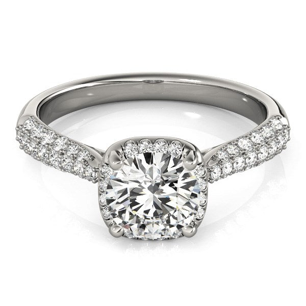 14k White Gold Halo Graduated Pave Shank Diamond Engagement Ring (1 1/3 cttw) - Alexandria Jewelry & Company Beverly Hills