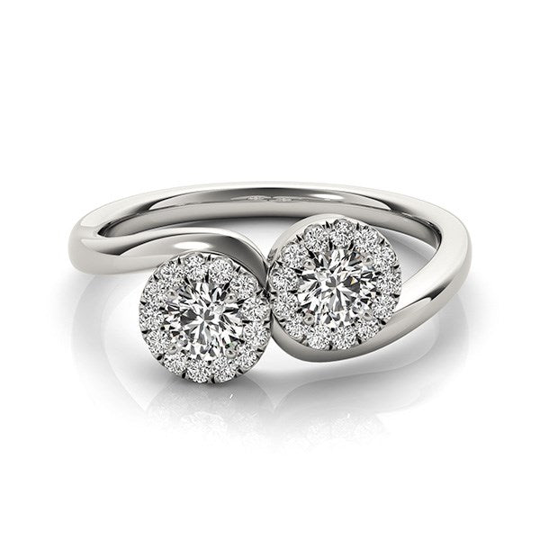 14k White Gold Halo Set Round Two Stone Diamond Ring (3/8 cttw) - Alexandria Jewelry & Company Beverly Hills