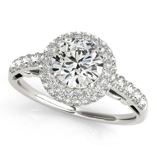 14k White Gold Halo Style Diamond Engagement Pave Shank Ring (1 1/2 cttw) - Alexandria Jewelry & Company Beverly Hills