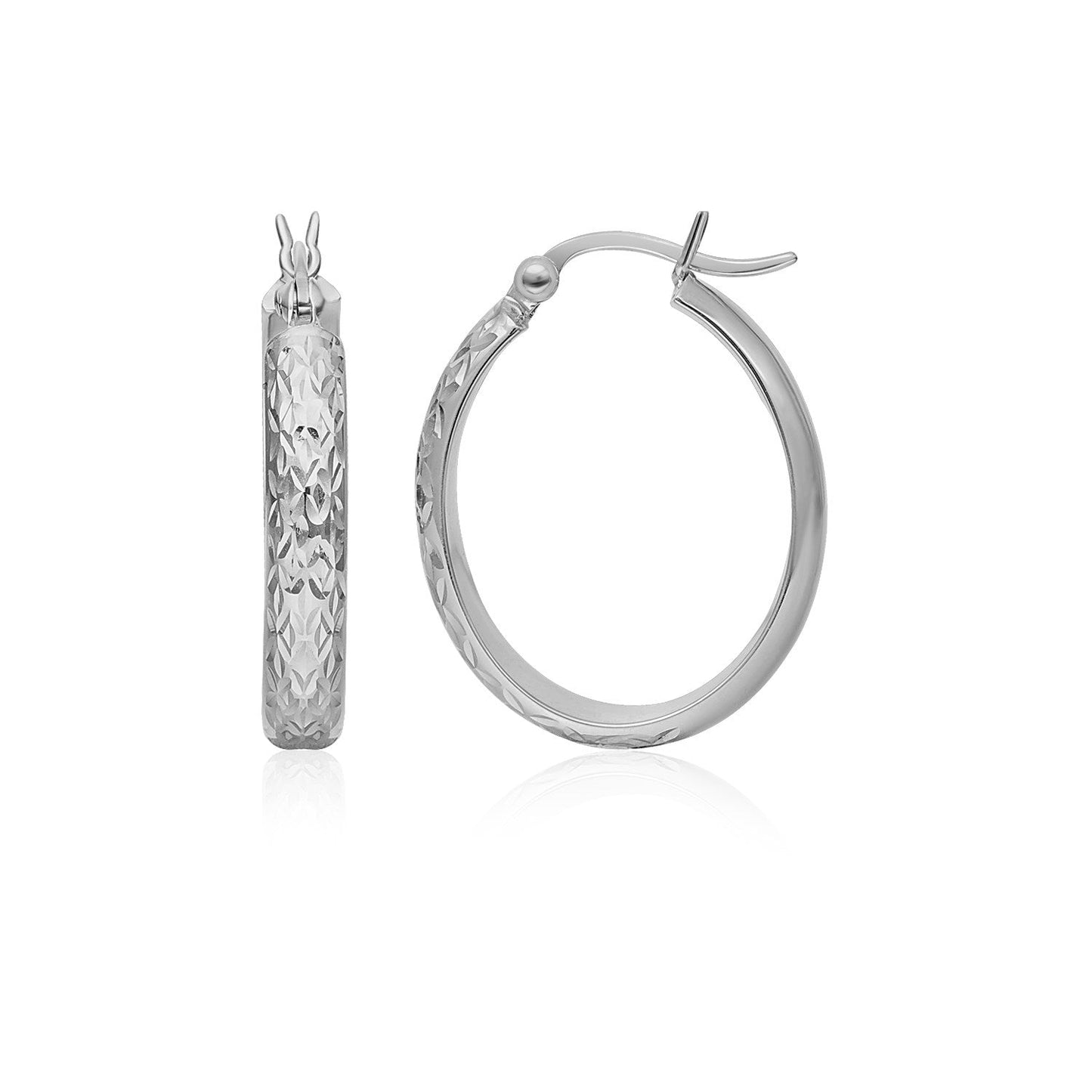 14k White Gold Hammered Oval Hoop Earrings - Alexandria Jewelry & Company Beverly Hills