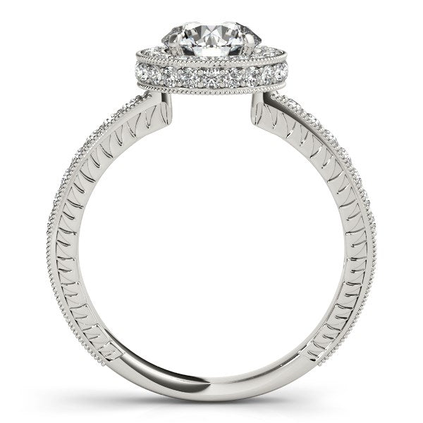 14k White Gold Milgrain Border Diamond Pave Engagement Ring (1 1/2 cttw) - Alexandria Jewelry & Company Beverly Hills