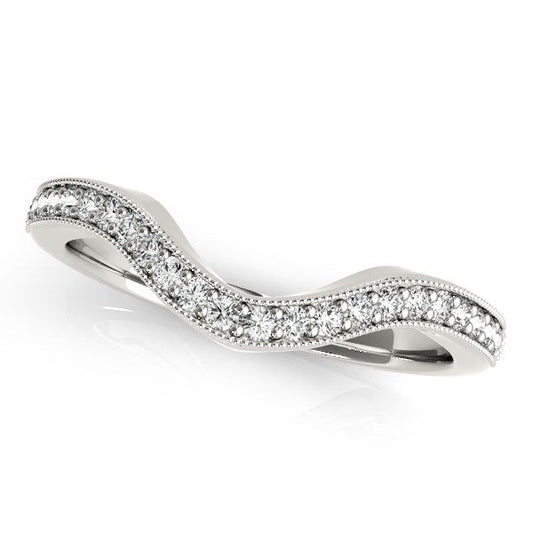 14k White Gold Milgrained Border Curved Diamond Wedding Band (1/5 cttw) - Alexandria Jewelry & Company Beverly Hills