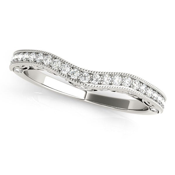 14k White Gold Milgrained Pave Set Curved Diamond Wedding Band (1/5 cttw) - Alexandria Jewelry & Company Beverly Hills