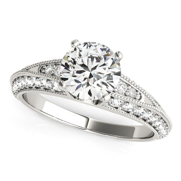 14k White Gold Pronged Round Antique Diamond Engagement Ring (1 1/2 cttw) - Alexandria Jewelry & Company Beverly Hills