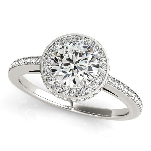 14k White Gold Round Diamond Engagement Ring with Pave Set Halo (1 1/2 cttw) - Alexandria Jewelry & Company Beverly Hills