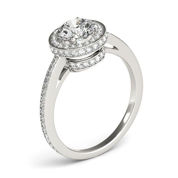 14k White Gold Round Diamond Engagement Ring with Pave Set Halo (1 1/2 cttw) - Alexandria Jewelry & Company Beverly Hills