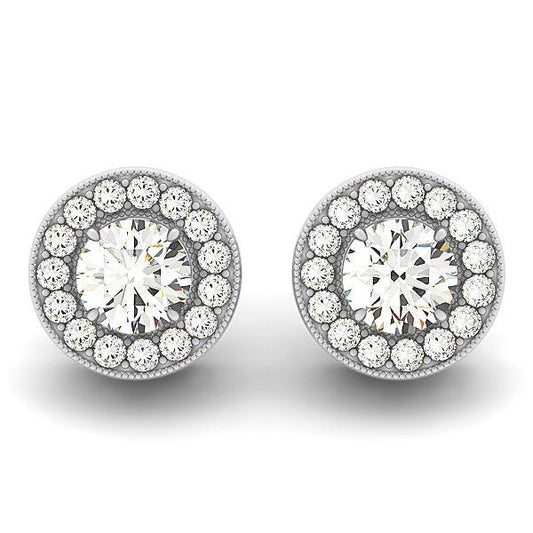 14k White Gold Round Diamond Halo Milgrain Border Earrings (3/4 cttw) - Alexandria Jewelry & Company Beverly Hills